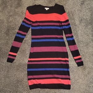 Merona Long Sleeve Sweater Striped Dress - Black, Red, Pink, Blue